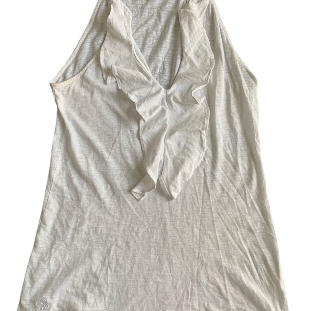 Lilly Pulitzer Women Size XXS Tank Top Shay Ruffled White 100% PIMA Cottom Peru